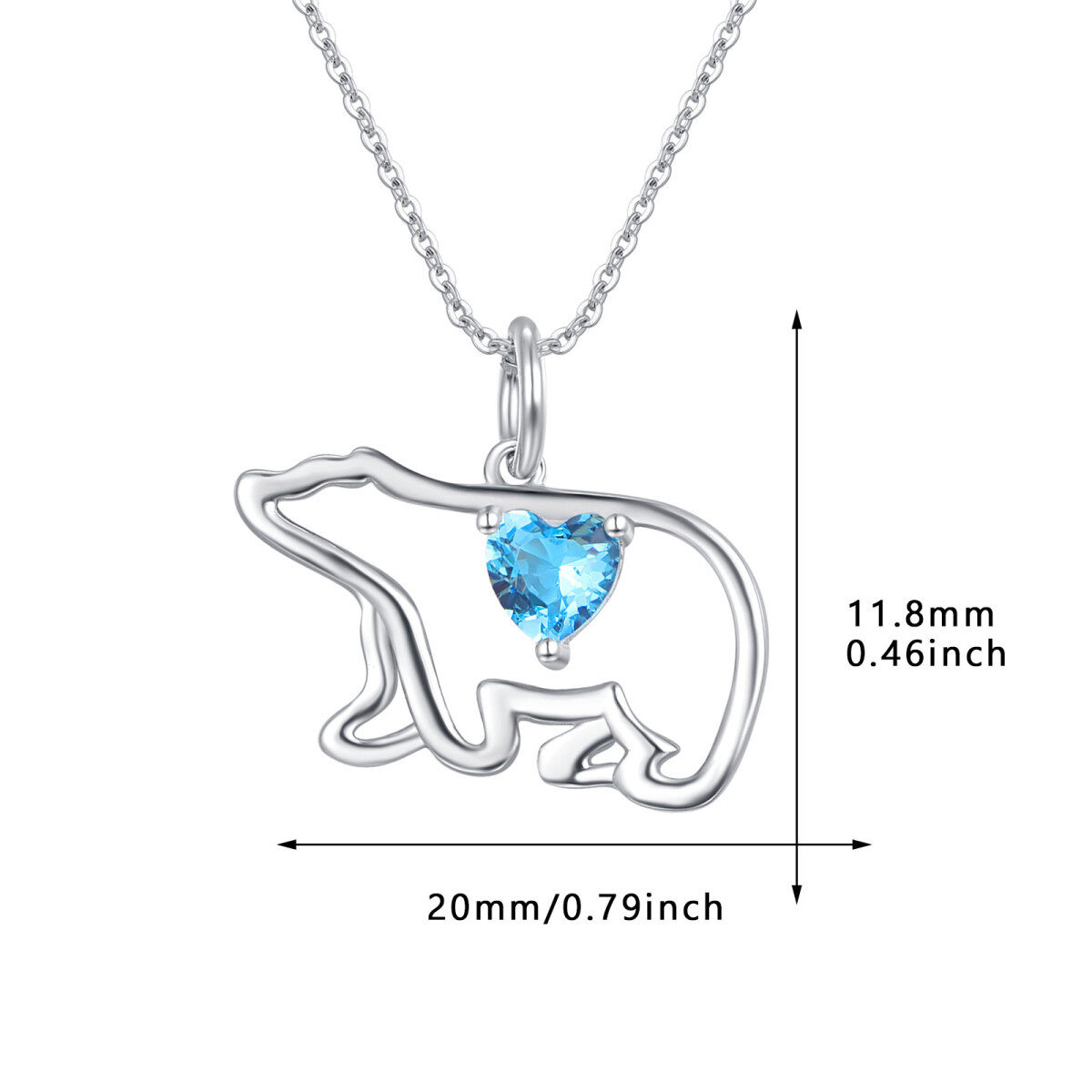 Collar con colgante de oso polar y circonitas en forma de corazón de plata de ley para mujer-4