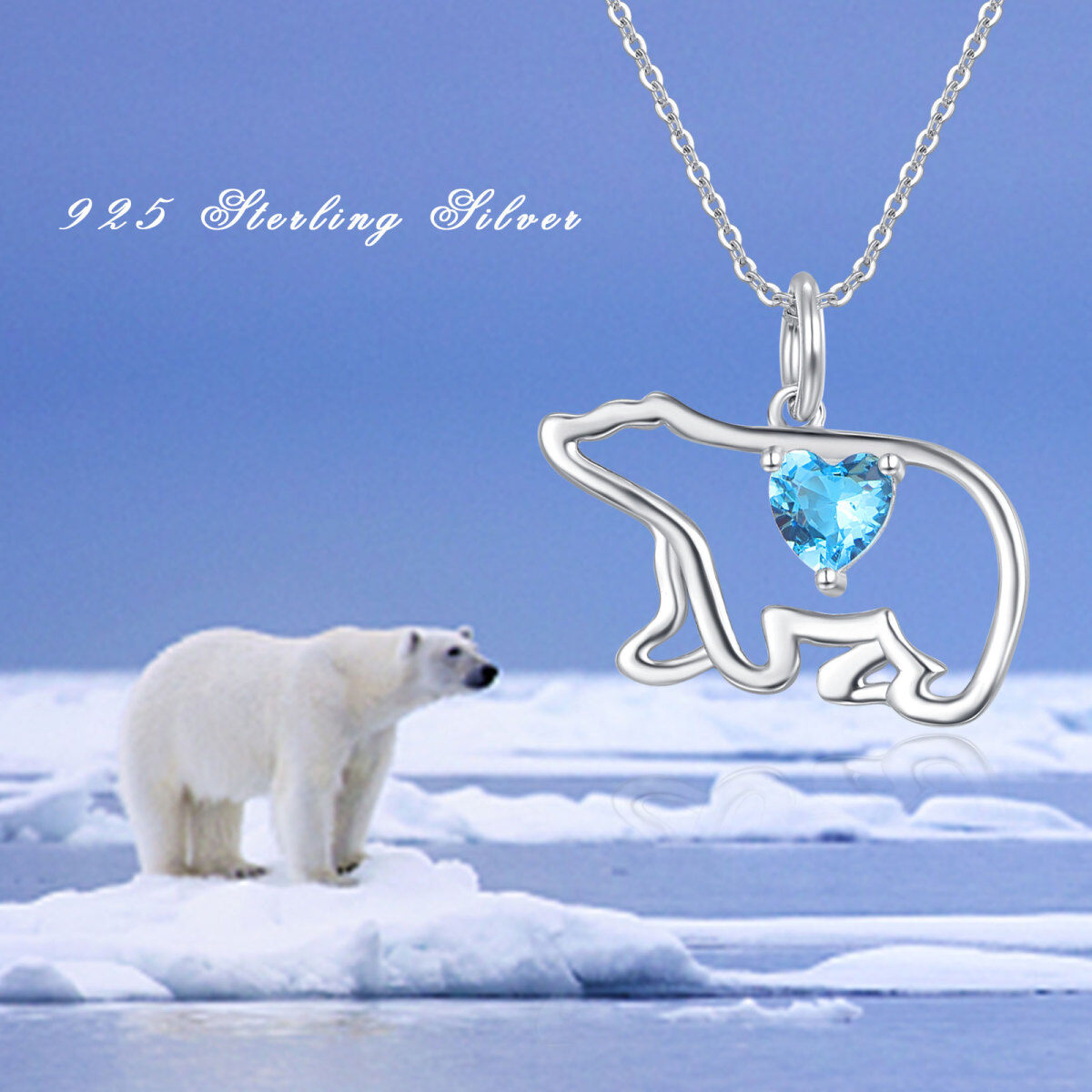 Sterling Silver Heart Zircon Polar Bear Pendant Necklace For Women-5