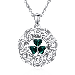 Sterling Silver Heart Zircon Shamrock & Celtic Knot Pendant Necklace-32