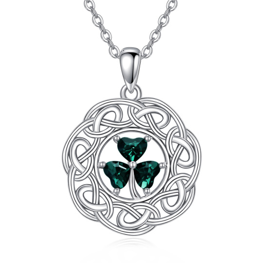 Sterling Silver Heart Zircon Shamrock & Celtic Knot Pendant Necklace