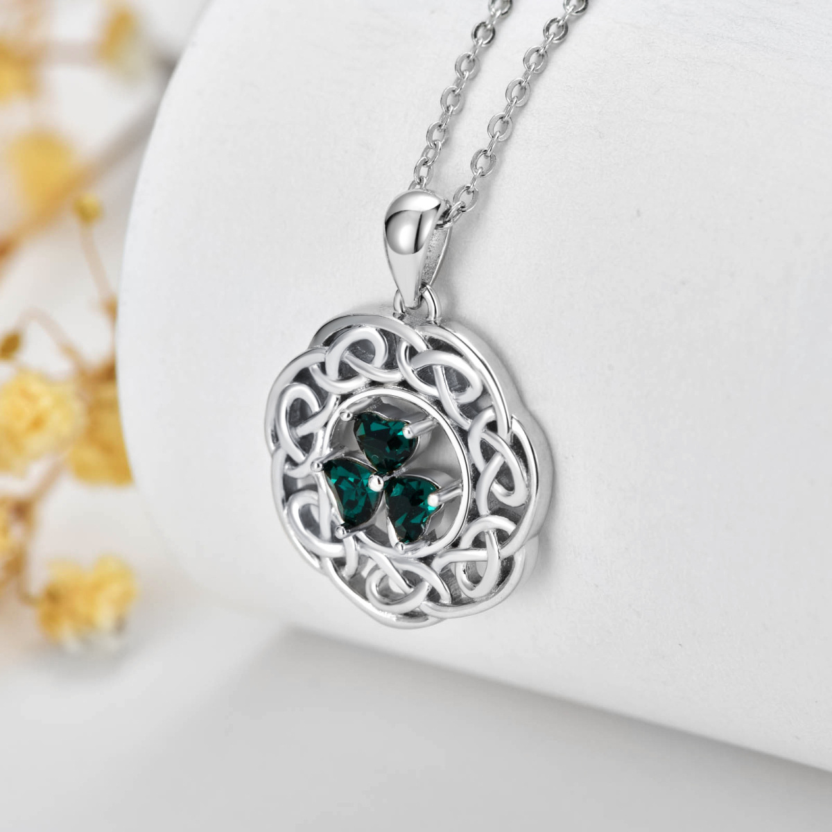 Collier en argent sterling avec pendentif Shamrock et nœud celtique en forme de cœur de zi-4