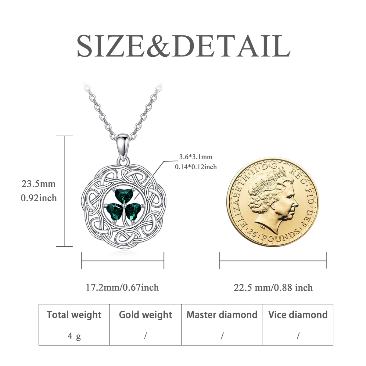 Sterling Silber Herz Zirkon Kleeblatt & keltischen Knoten Anhänger Halskette-5