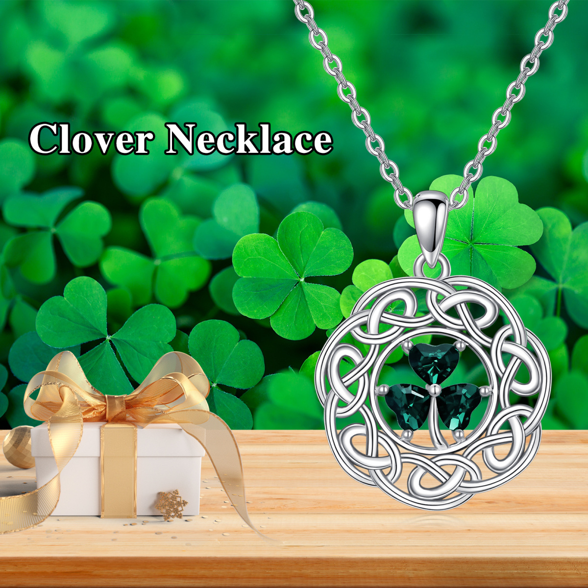 Collier en argent sterling avec pendentif Shamrock et nœud celtique en forme de cœur de zi-6