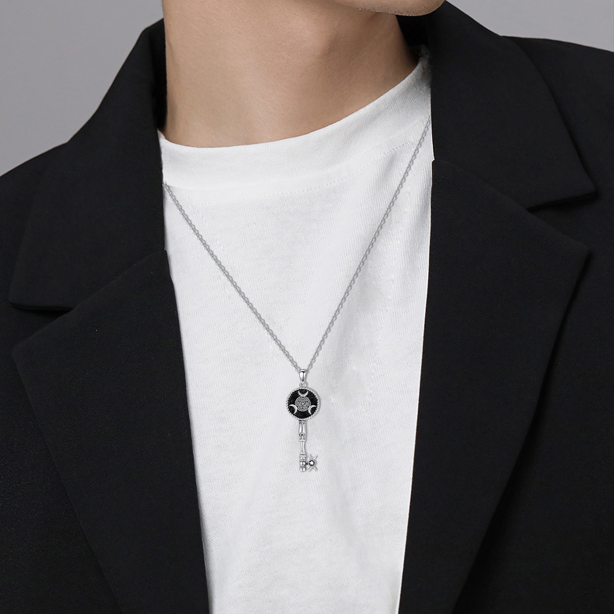 Collier avec pendentif en argent sterling représentant la roue d'Hécate pour homme-2