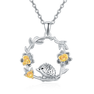 Sterling Silver Hedgehog with Flower Pendant Necklace-12