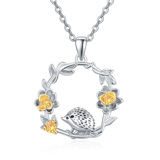 Collana con ciondolo a forma di riccio e fiore in argento sterling