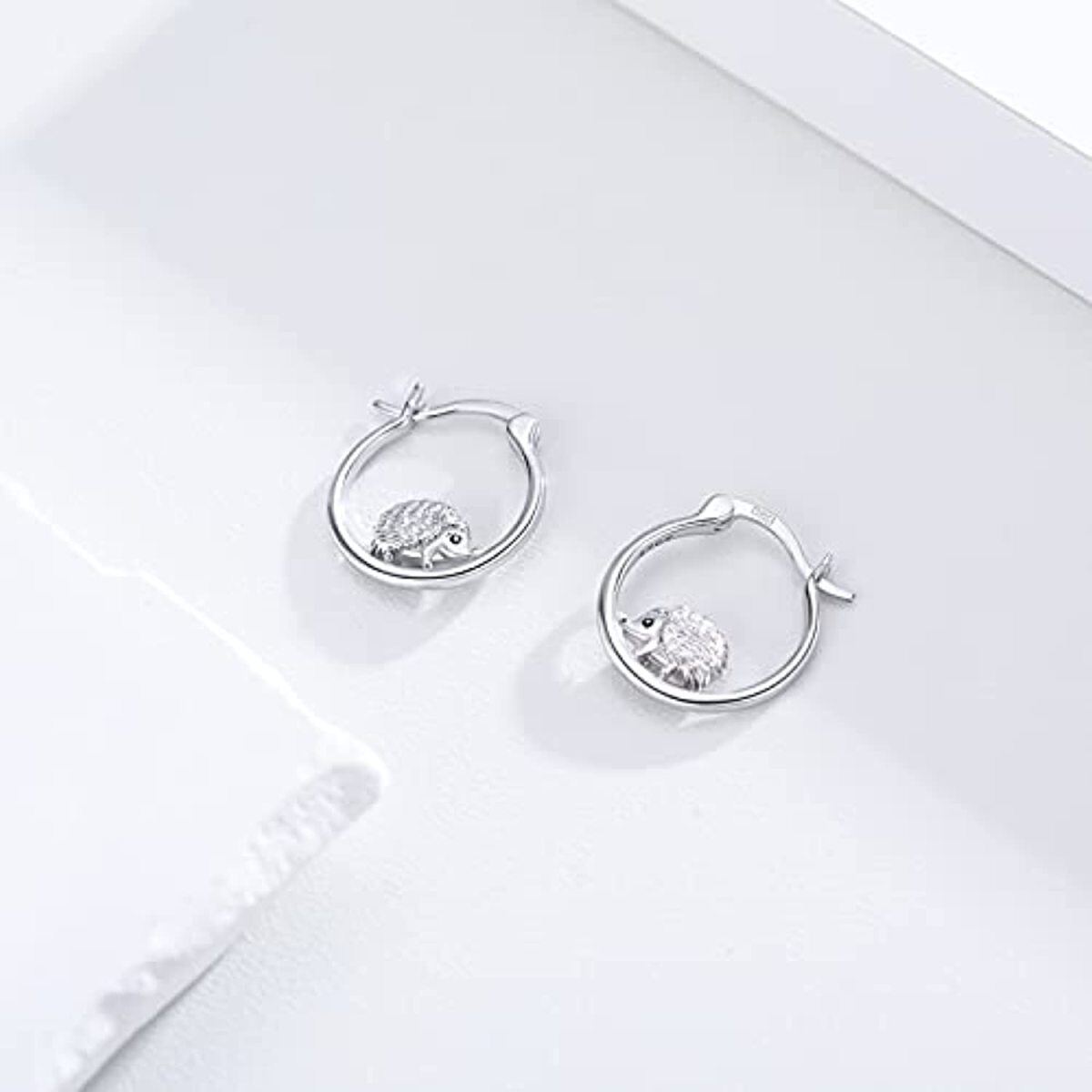 Orecchini a cerchio a forma di riccio in argento sterling-3