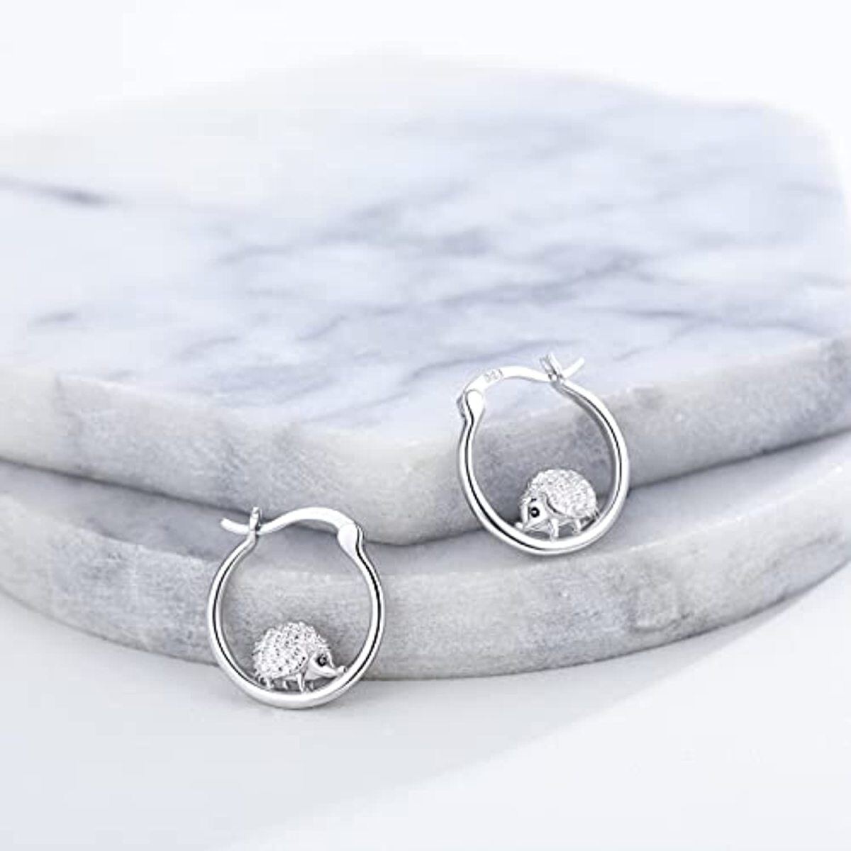 Sterling Silver Hedgehog Hoop Earrings-4