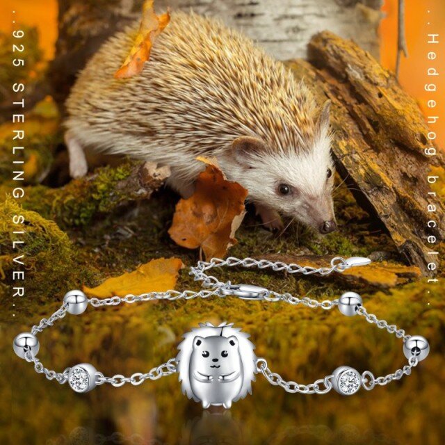 Sterling Silver Cubic Zirconia Hedgehog Pendant Bracelet-5