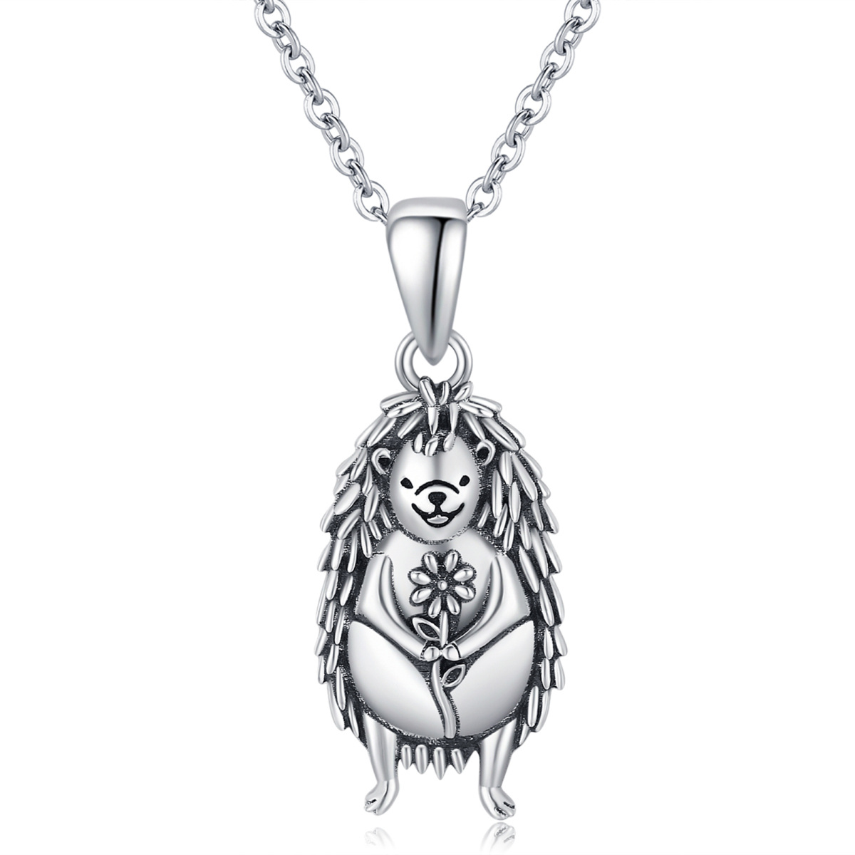 Sterling Silver Hedgehog Pendant Necklace-1