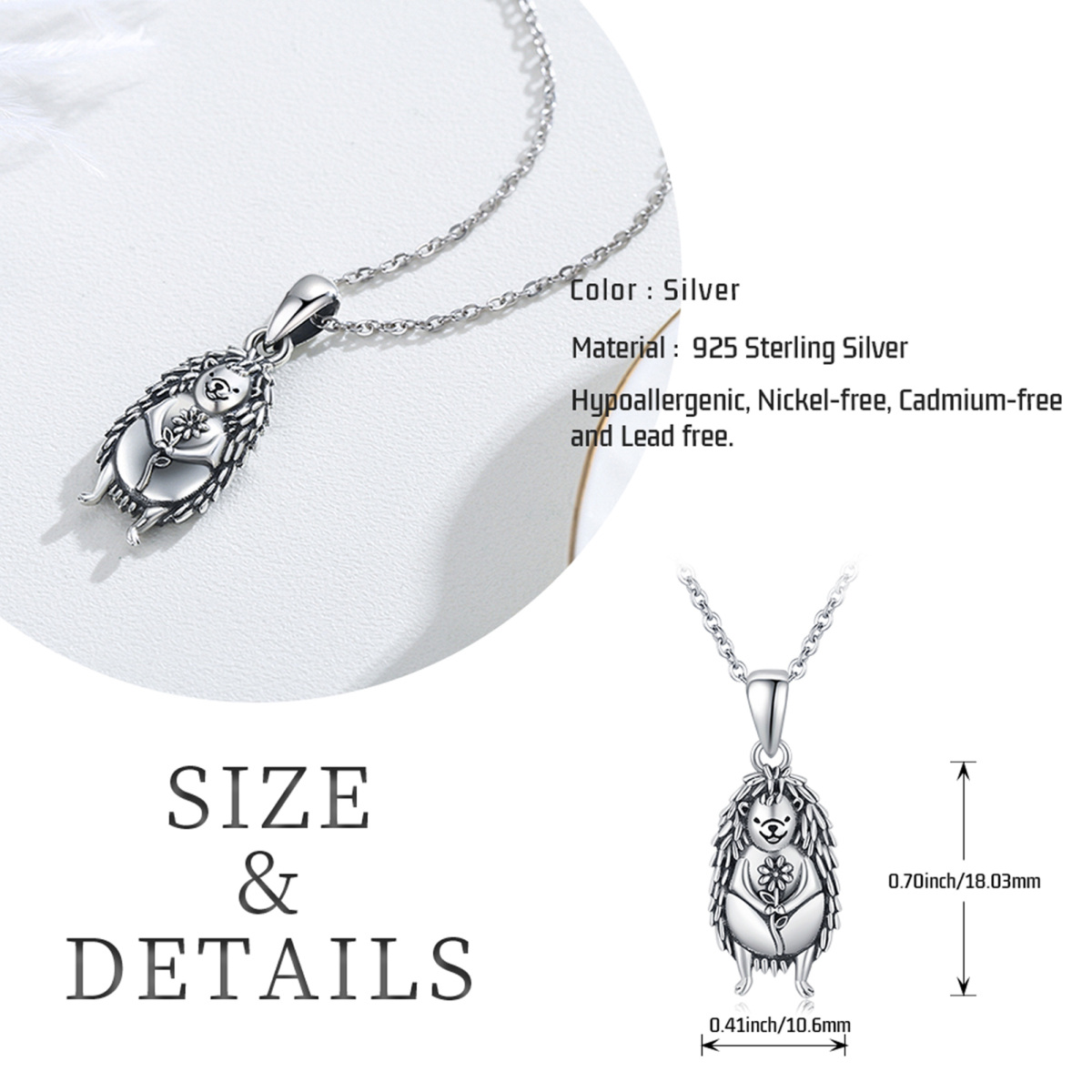 Collier en argent sterling avec pendentif hérisson-6