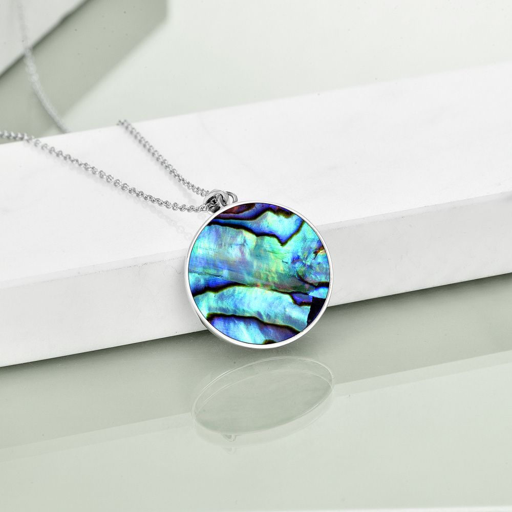 Sterling Silver Circular Moonstone Highland Cow Moon Star Necklace for Women Men-4