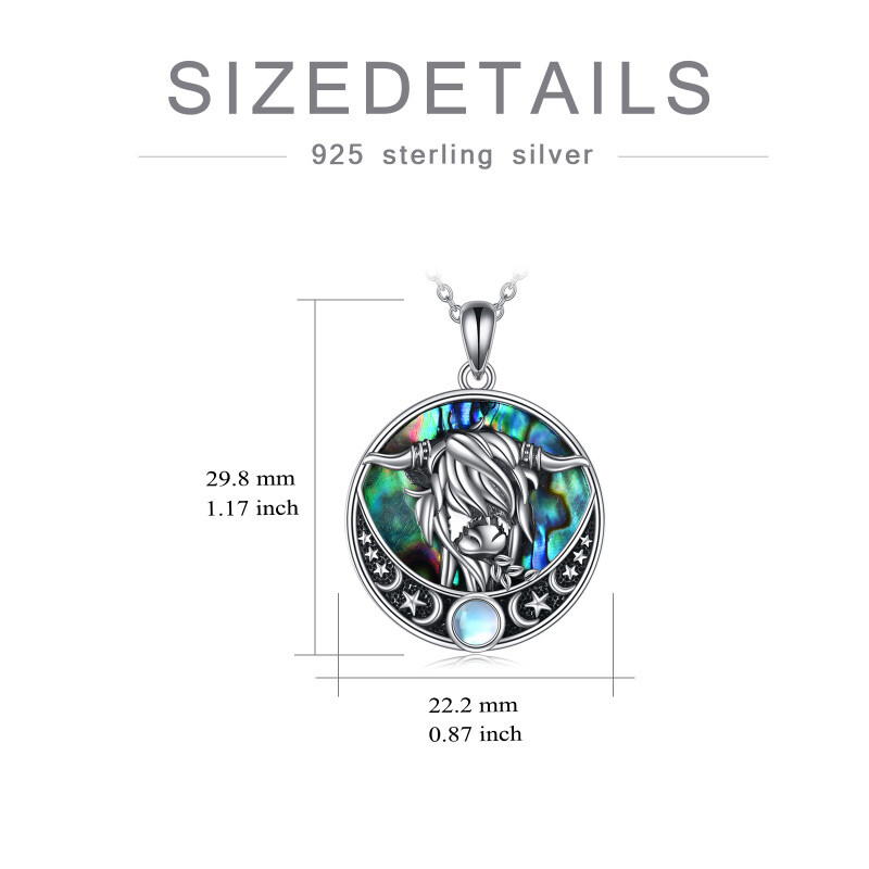 Halskette aus Sterlingsilber mit rundem Mondstein und Hochlandkuh-Mondstern für Damen und Herren-5