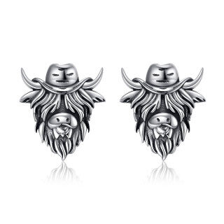 Sterling Silver Highland Cow & Cowboy Hat Stud Earrings-30