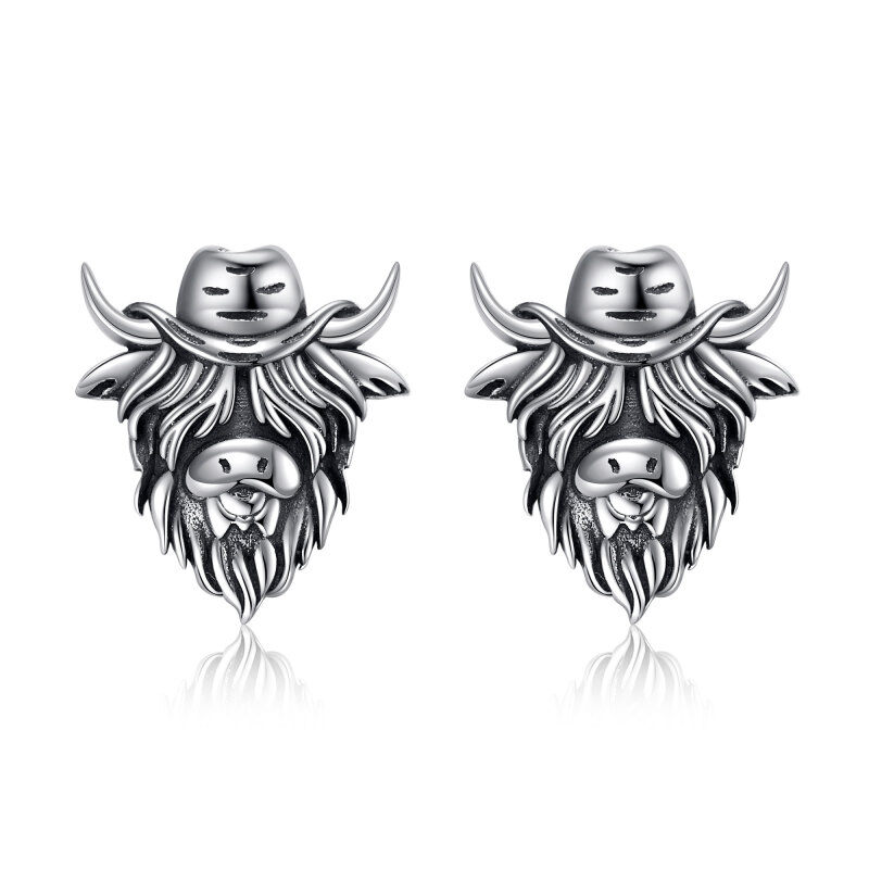 Orecchini a bottone in argento sterling con cappello da cowboy di mucca delle Highland