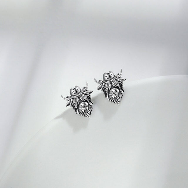 Sterling Silver Highland Cow & Cowboy Hat Stud Earrings-3