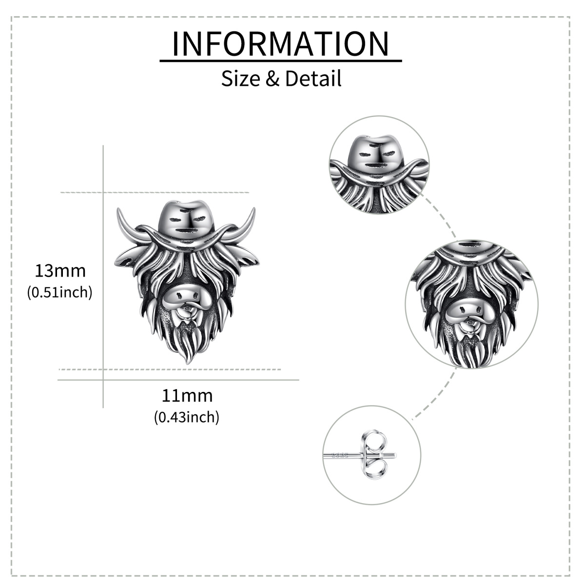 Boucles d'oreilles en argent Sterling Highland Cow & Cowboy Hat-5