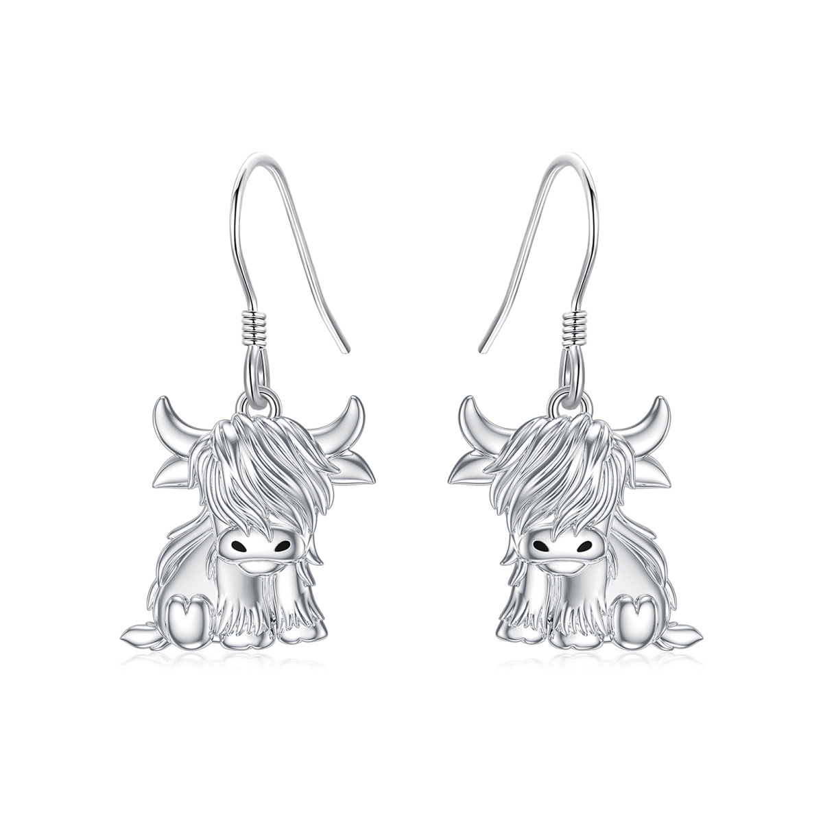 Sterling Silver Highland Cow Drop Earrings-1