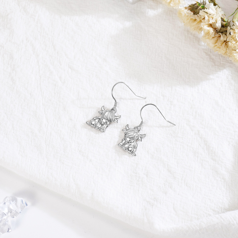 Boucles d'oreilles pendantes en argent sterling en forme de vache des Highlands-4