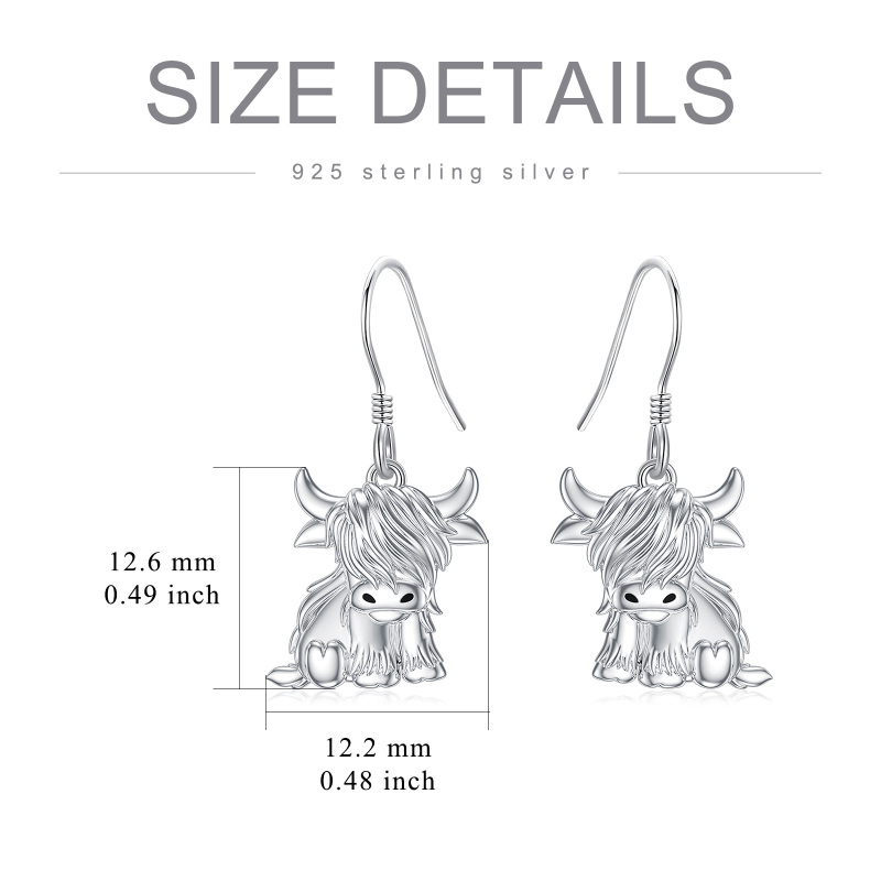 Boucles d'oreilles pendantes en argent sterling en forme de vache des Highlands-5