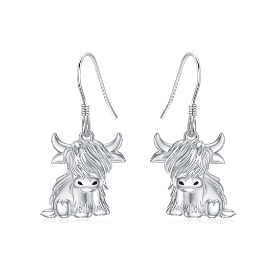 Sterling Silver Highland Cow Drop Earrings