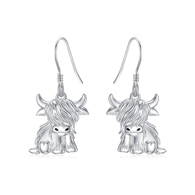 Pendientes de plata de ley Highland Cow-1