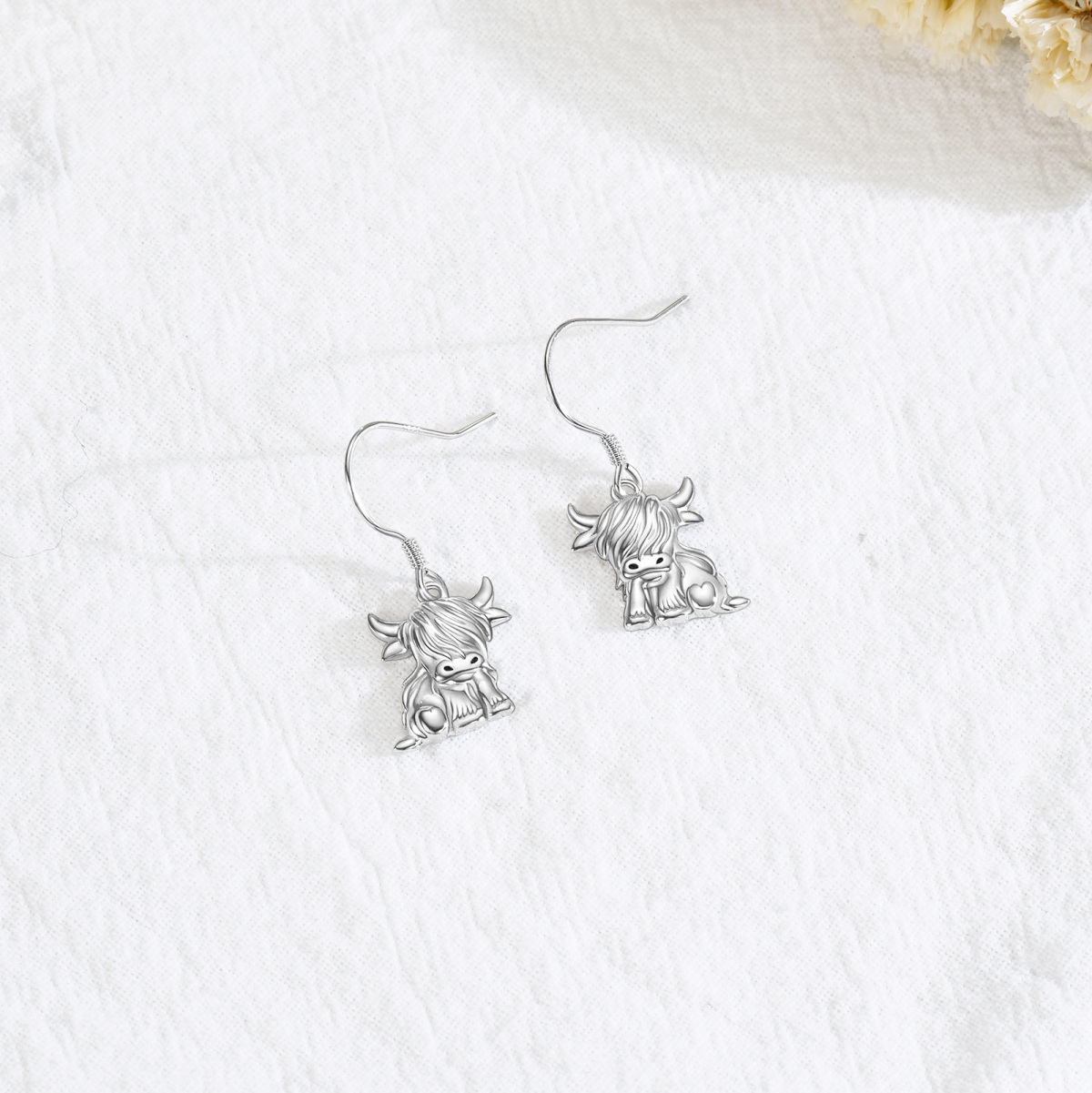 Pendientes de plata de ley Highland Cow-3