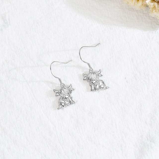 Boucles d'oreilles pendantes en argent Highland Cow-3