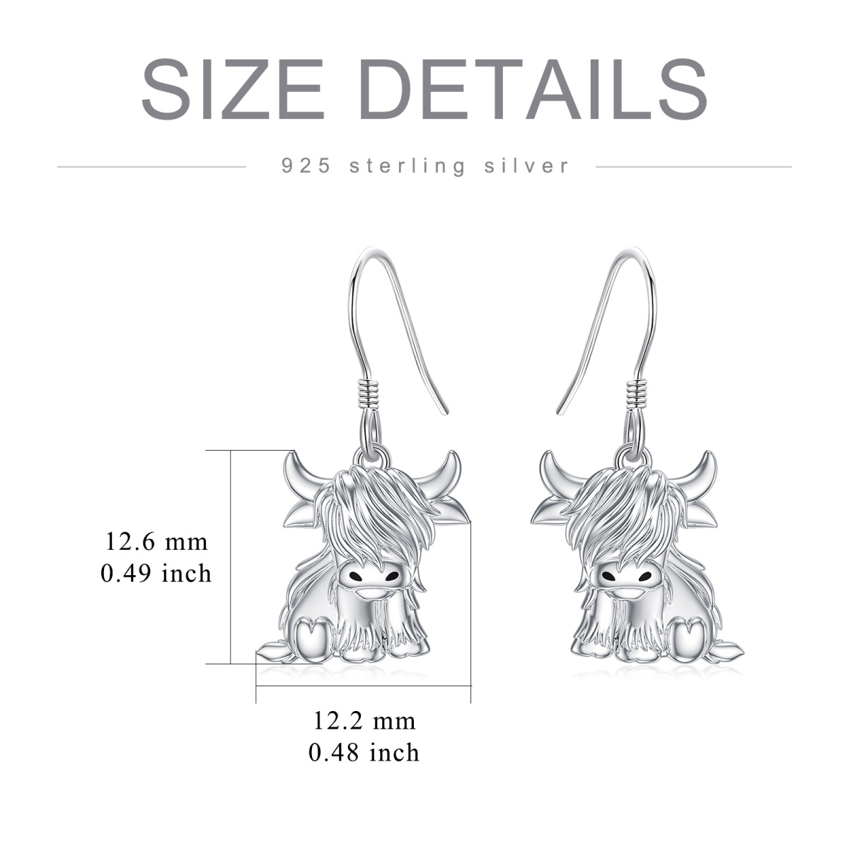 Pendientes de plata de ley Highland Cow-5