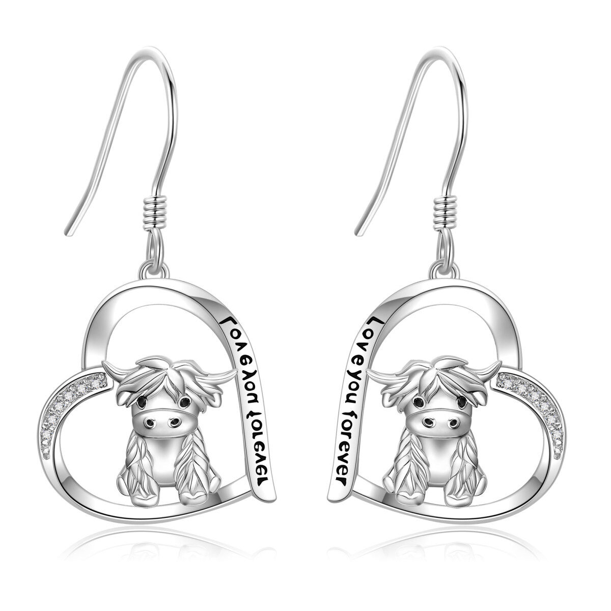 Boucles d'oreilles pendantes Highland Cow en argent cubique et zirconium-1