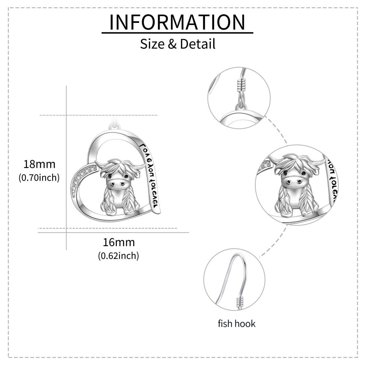 Sterling Silber Cubic Zirkonia Highland Kuh Tropfen Ohrringe-5