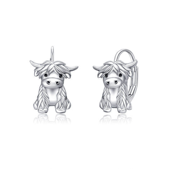 Orecchini a cerchio in argento sterling con mucca Highland