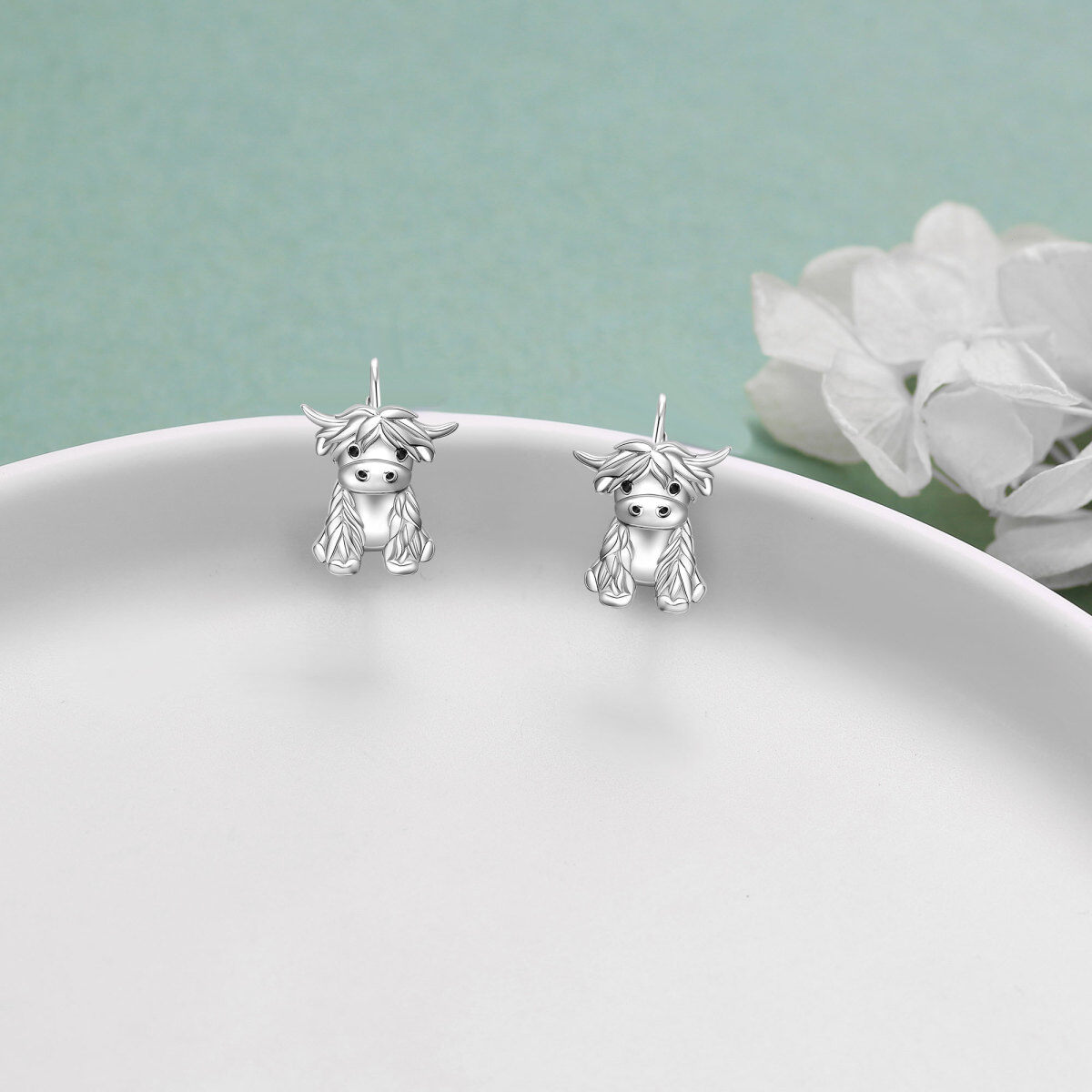 Boucles d'oreilles Highland Cow en argent sterling-3