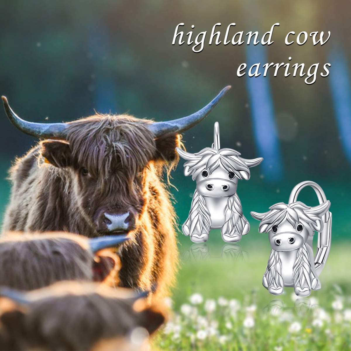 Boucles d'oreilles Highland Cow en argent sterling-6