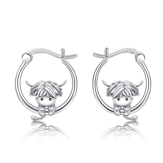 Orecchini a cerchio in argento sterling con mucca Highland