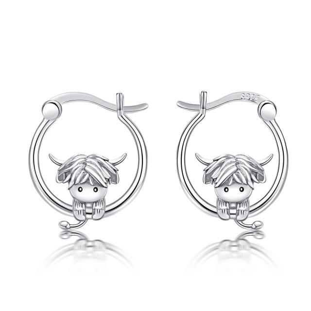 Orecchini a cerchio in argento sterling con mucca Highland-1