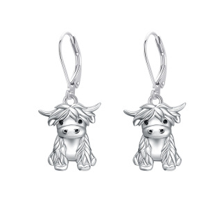 Sterling Silver Highland Cow Lever-back Earrings-1