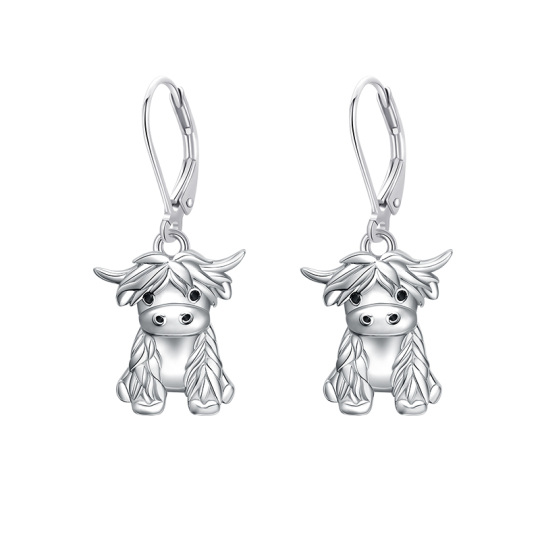 Sterling Silver Highland Cow Lever-back Earrings