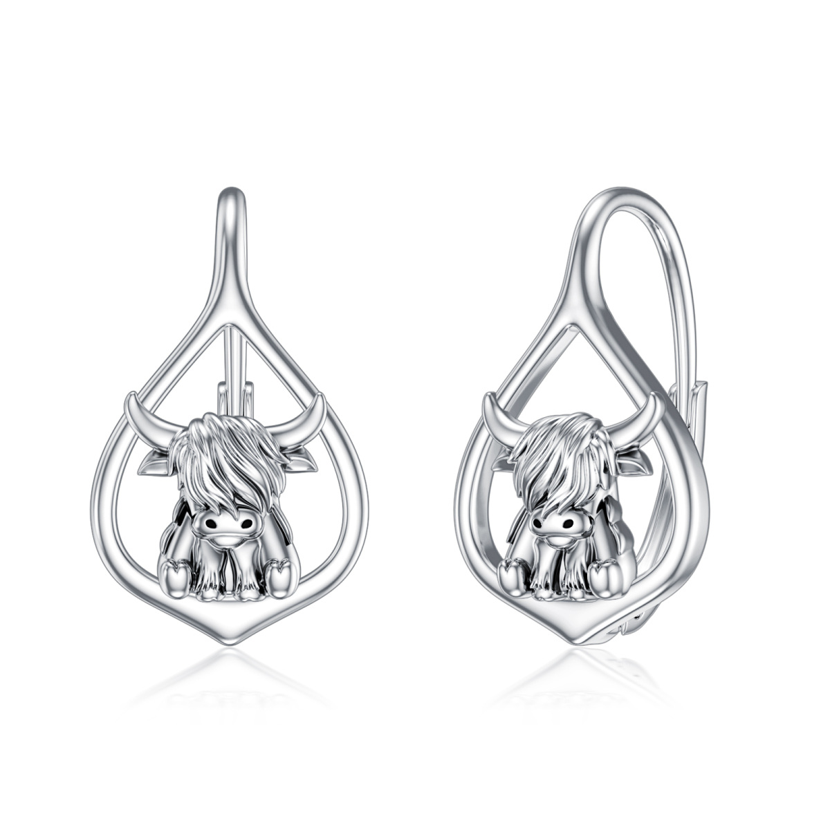 Pendientes de plata de ley Highland Cow Lever-back-1