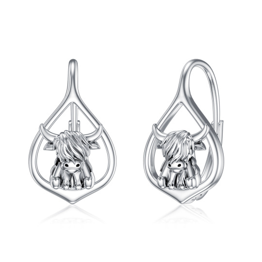 Sterling Silver Highland Cow Lever-back Earrings