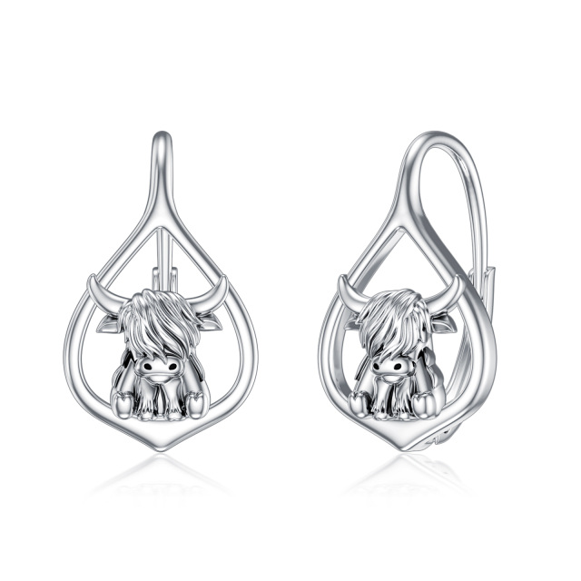 Sterling Silver Highland Cow Lever-back Earrings-1