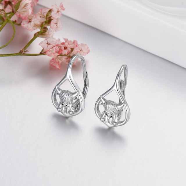 Boucles d'oreilles en argent Sterling Highland Cow Lever-back-4