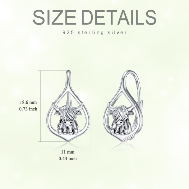 Sterling Silver Highland Cow Lever-back Earrings-5