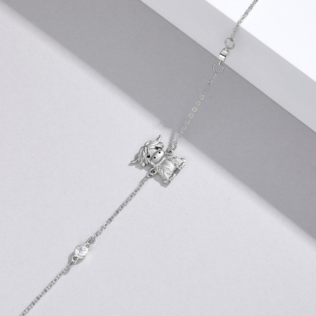 Sterling Silver Cubic Zirconia Highland Cow Pendant Bracelet-5