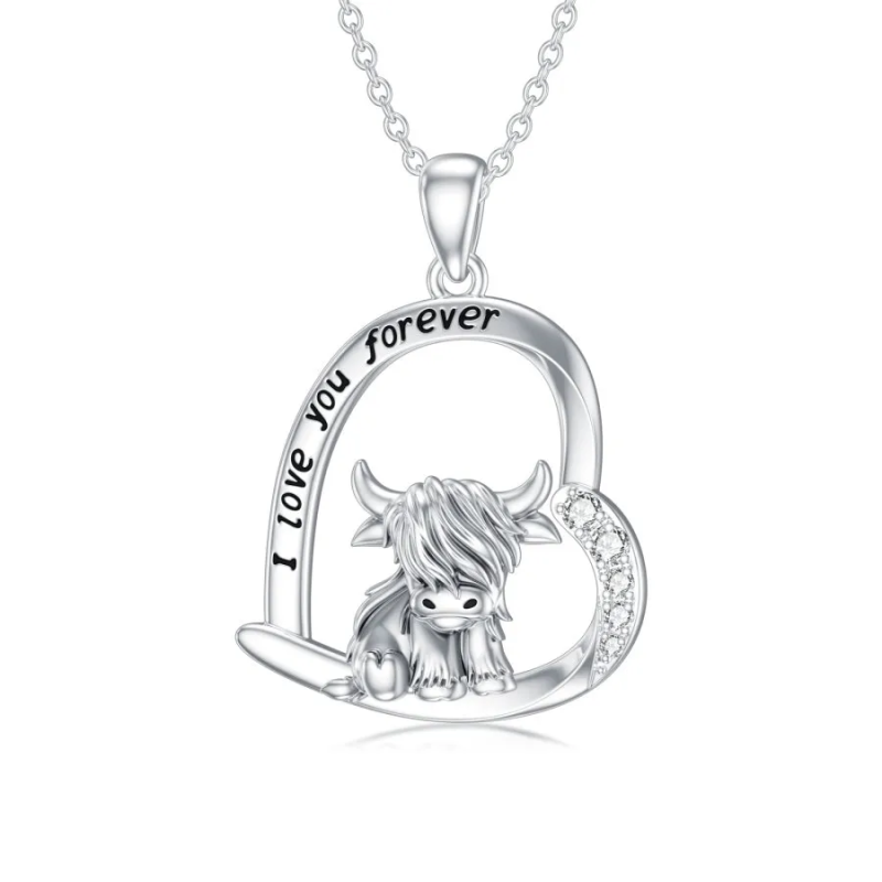 Collana con ciondolo mucca delle Highlands in argento sterling-18
