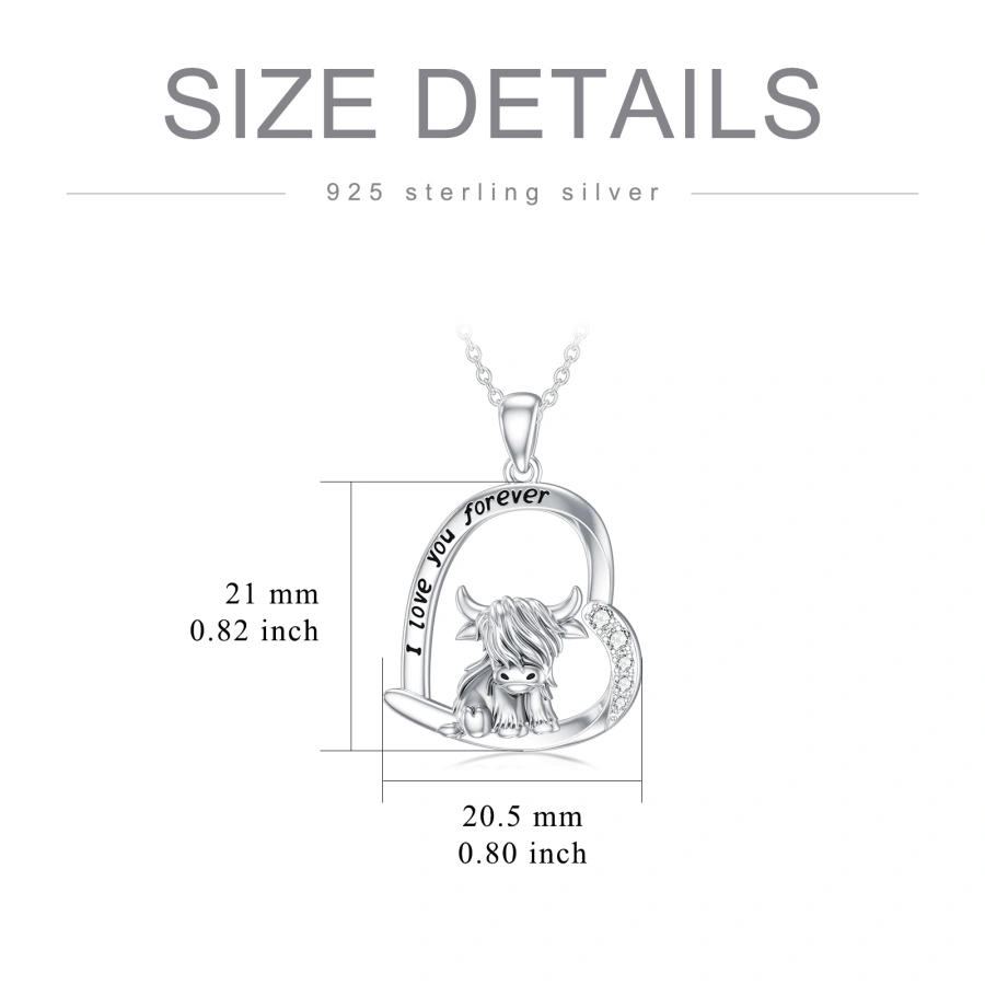 Sterling Silver Highland Cow Pendant Necklace-3