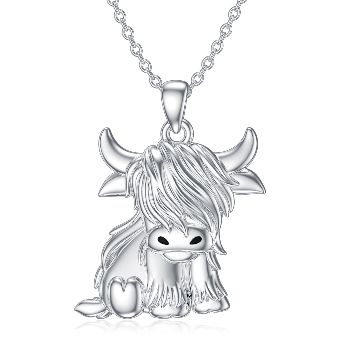 Sterling Silver Highland Cow Pendant Necklace-1