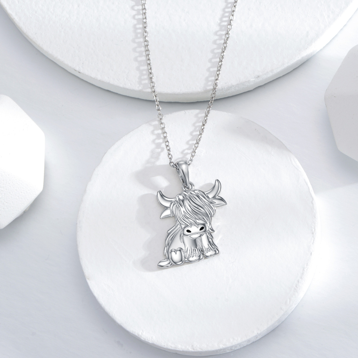 Sterling Silver Highland Cow Pendant Necklace-5