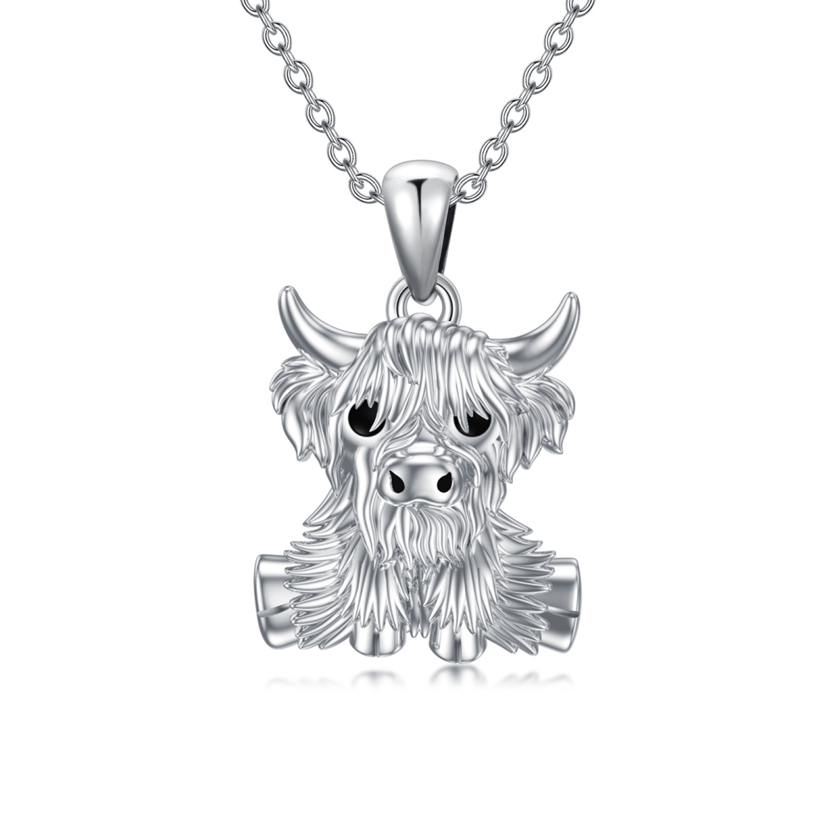 Collier en argent sterling avec pendentif vache Highland-1