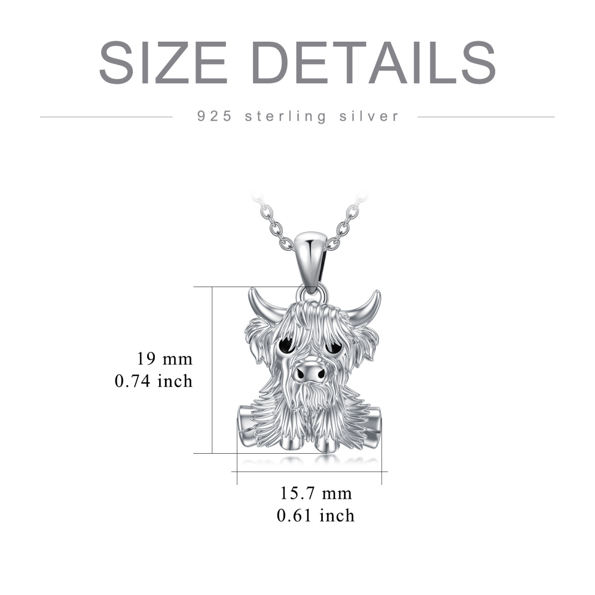 Sterling Silver Highland Cow Pendant Necklace-3